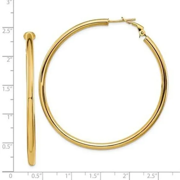 New 14k Gold 3x50mm Polished Round Oversized Omega Back Hoop Earrings